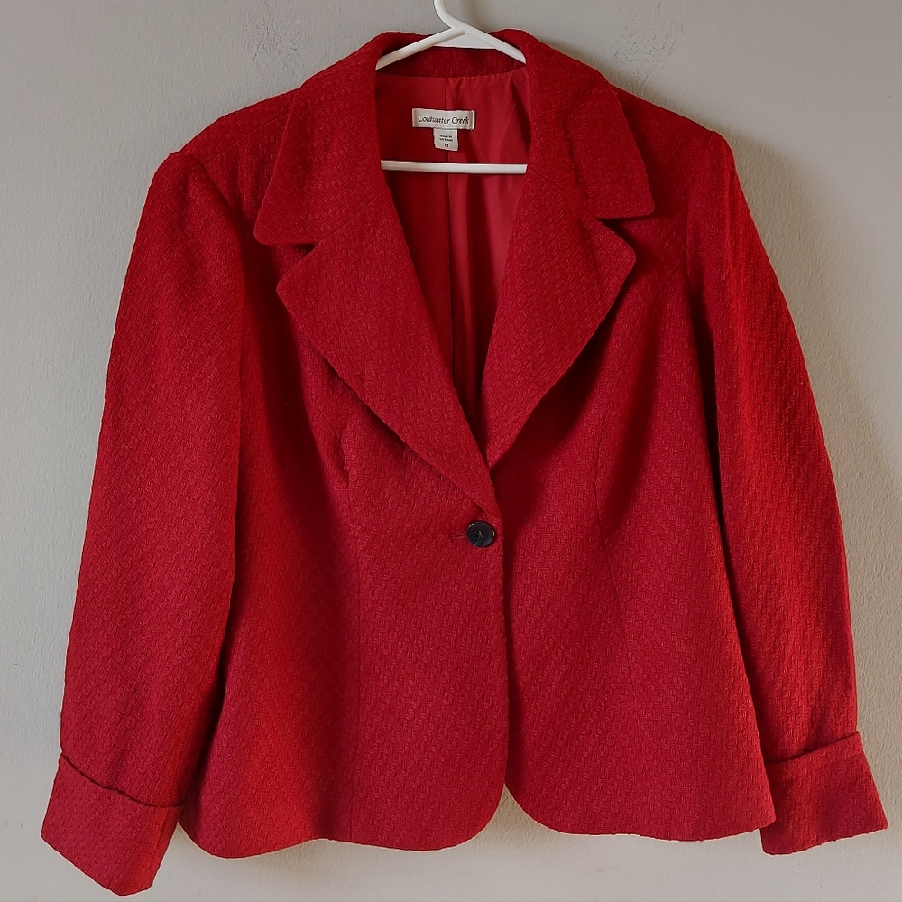Coldwater Creek Women Wool Blend Textured‎ Blazer Plus Size 18 Red One Button